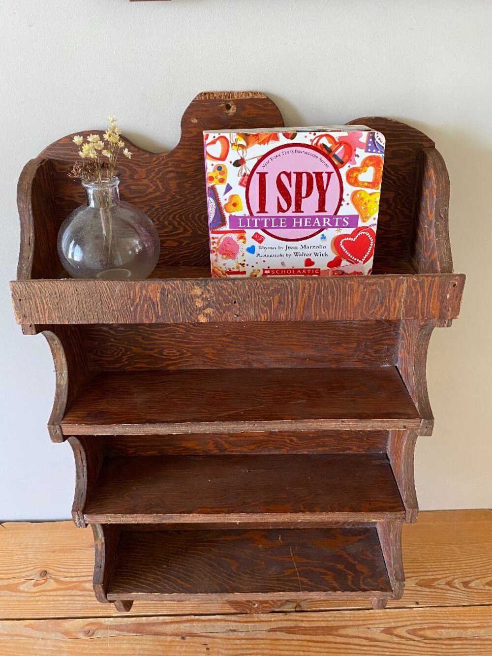 Primitive 4 Tier Scallop Wall Hanging Trinket Display Shelf 24"L